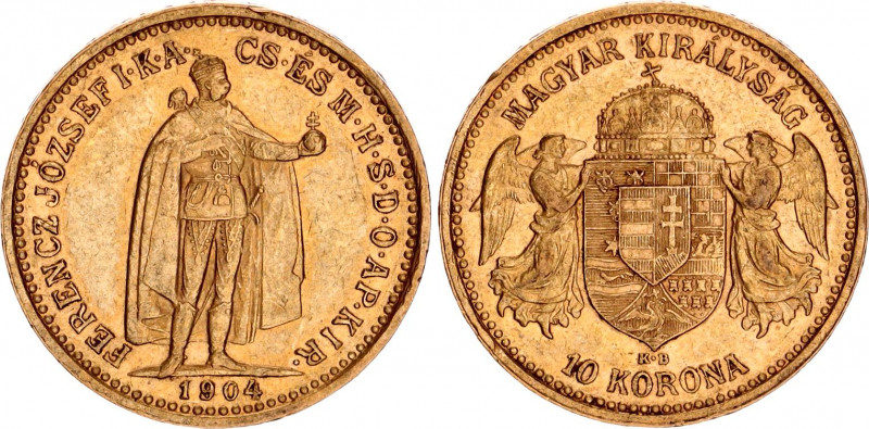 Hungary 10 Korona 1904 KB
KM# 485; Franz Joseph I; Gold (.900) 3.39 g. AUNC