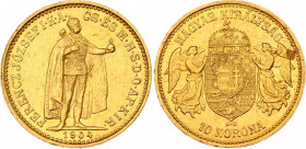 Hungary 10 Korona 1904 KB
KM# 485, ÉH# 1491, H# 2200, Adamo# K8; N# 10813; Gold (.900); Franz Joseph I; XF-AUNC
