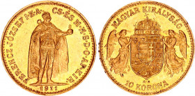 Hungary 10 Korona 1911 KB
KM# 485, ÉH# 1491, H# 2200, Adamo# K8; N# 10813; Gold (.900); 3.3875g.; Franz Joseph I; AUNC