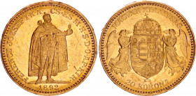Hungary 20 Korona 1892 KB
KM# 486; Franz Joseph I; Gold (.900), 6.78g. UNC