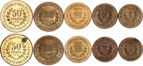 Hungary Kenyérmező Lagergeld Set 1915 CS. ÉS KIR. Hadifogolytábor
1 - 2 - 10 - 20 - 50 Filler 1915; Brass; UNC Corrossion