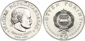 Hungary 50 Forint 1968 BP
KM# 582; ÉH# 1569; H# 2373; N# 34299; Silver; 150th Anniversary of Birth of Ignác Semmelweis; Mint: Budapest; UNC
