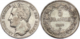 Belgium 5 Francs 1849
KM# 3.2; N# 255; Silver; Léopold I; Mint: Brussels; VF-XF