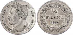 Belgium 1/2 Franc 1834
KM# 6, LA# BFM-64; N# 259; Silver; Leopold I; VF-XF