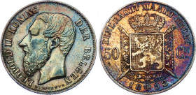 Belgium 50 Centimes 1898
KM# 27; Dutch text; Silver; Leopold II; XF/AUNC with beautiful toning