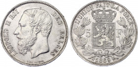 Belgium 5 Francs 1869
KM# 24, LA# BFM-127; N# 276; Silver; Leopold II; AUNC