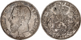 Belgium 5 Francs 1869
KM# 24; N# 276; Silver; Léopold II; MInt: Brussels; AUNC Toned