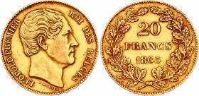 Belgium 20 Francs 1865
KM# 23; N# 11103; Gold (.900) 6.45 g.; Léopold II; Mint: Brussels; XF