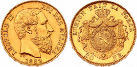 Belgium 20 Francs 1882
KM# 37; N# 7499; Gold (.900) 6.45 g.; Léopold II; Mint: Brussels; UNC