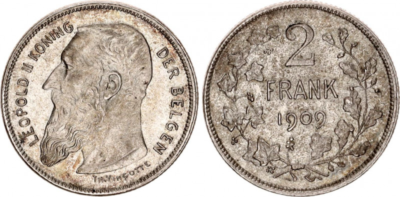 Belgium 2 Francs 1909
KM# 59; Schön# 16; N# 279; Silver; Léopold II; MInt: Brus...