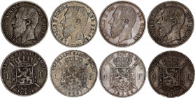 Belgium 4 x 1 Franc 1886 - 1887
KM# 28 & 29; Silver; Léopold II; Mint: Brussels; VF-XF Toned