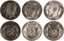Belgium 3 x 2 Francs 1866 - 1868
KM# 30.1; N# 277; Silver; Léopold II; Mint: Brussels; VF