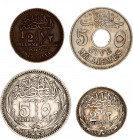 Egypt Lot of 4 Coins 1917
KM# 312; 315; 317.1; 318.1; Bronze & Silver; VF-XF