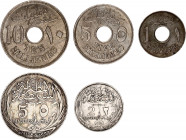 Egypt Lot of 5 Coins 1917 H
KM# 313; 315; 316; 317.2; 318.2; Copper-Nickel & Silver; VF-UNC