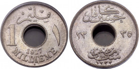 Egypt 1 Millime 1917 H (AH1335) PCGS MS 64
KM# 313; N# 5592; Copper-nickel; Hussein Kamel