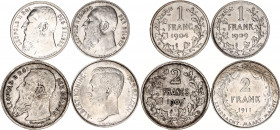 Belgium 2 x 1 & 2 x 2 Francs 1904 - 1911
KM# 56 - 57 - 58 - 75; Silver; XF-AUNC