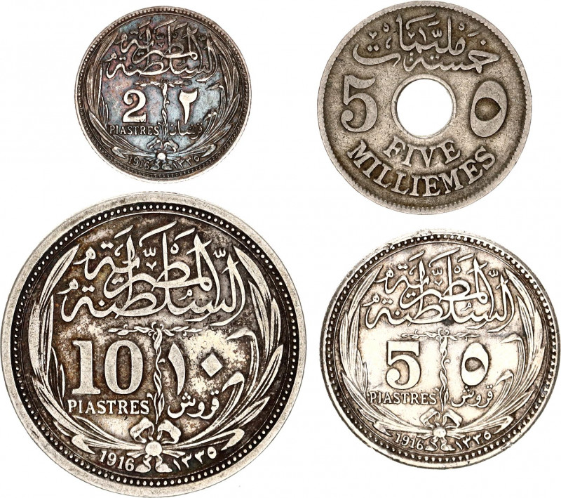 Egypt Lot of 5 Coins 1916
KM# 315; 317.1; 318.1; 319; Copper-Nickel & Silver; V...