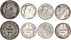 Belgium 3 x 1 & 2 Francs 1909
KM# 56 - 57 - 59; Silver; Léopold II; Mint: Brussels; VF-XF