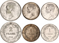 Belgium 2 x 1 & 2 Francs 1910 - 1913
KM# 72.1 & 75; Silver; Albert I; Mint: Brussels; XF-UNC