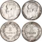 Belgium 2 x 2 Francs 1911 - 1912
KM# 74 & 75; Silver; Albert I; AUNC Toned