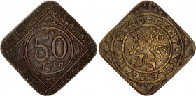 Belgium Ghent 50 Centimes Token 1915 German Occupation WW I
KM# Tn1; N# 23843; Brass plated Iron; Albert I; VF-XF