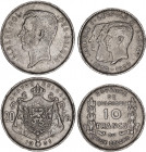 Belgium 2 Belga / 10 Francs & 4 Belga / 20 Francs 1930 - 1931
KM# 99 & 101; Nickel; Albert I; XF Toned
