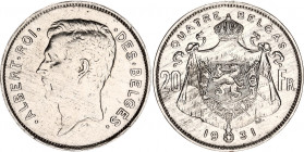 Belgium 4 Belga / 20 Francs 1931
KM# 101.1; N# 500; Nickel; Albert I; Mint: Brussels; UNC