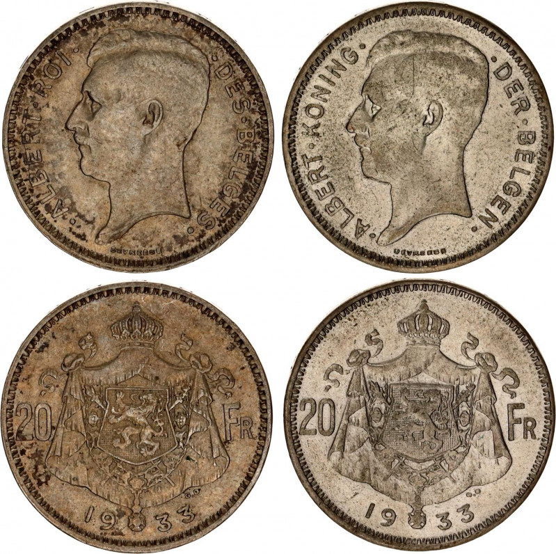 Belgium 2 x 20 Francs 1933
KM# 103 & 104; Silver; Albert I; Mint: Brussels; XF-...