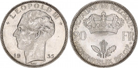 Belgium 20 Francs 1935
KM# 105; Schön# 69; N# 2138; Silver; Léopold III; MInt: Brussels; UNC Toned