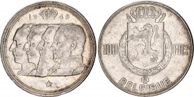 Belgium 100 Francs 1949
KM# 138.1; Schön# 109; N# 1876; Silver; Léopold III; MInt: Brussels; XF-AUNC
