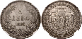 Bulgaria 5 Leva 1885 NGC AU
KM# 7; Silver; Aleksandr I; NGC AU Details, Cleaned