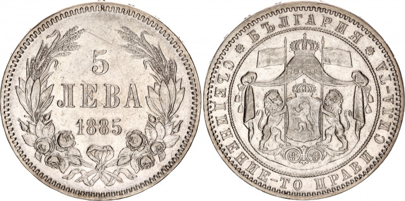 Bulgaria 5 Leva 1885
KM# 7; Silver; Alexander I; XF