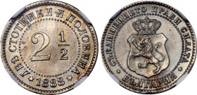 Bulgaria 2-1/2 Stotinki 1888 NGC UNC
KM# 8; N# 22489; Copper-nickel; Ferdinand I