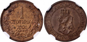 Bulgaria 1 Stotinka 1901 NGC MS 61 BN
KM# 22.1; N# 126032; Bronze; Ferdinand I