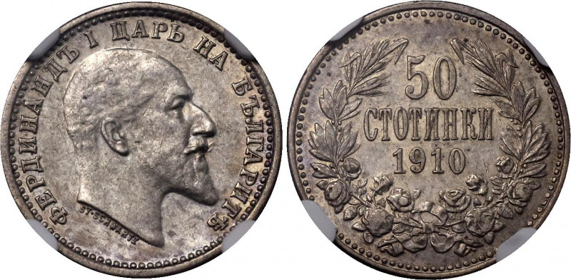 Bulgaria 50 Stotinki 1910 NGC AU 58
KM# 27; N# 12340; Silver; Ferdinand I