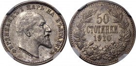 Bulgaria 50 Stotinki 1910 NGC AU 58
KM# 27; N# 12340; Silver; Ferdinand I