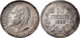 Bulgaria 50 Stotinki 1912 NGC AU 58
KM# 30; N# 12341; Silver; Ferdinand I