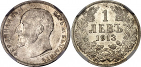 Bulgaria 1 Lev 1913 NGC MS 60
KM# 31; N# 12345; Silver; Ferdinand I; With full mint luster