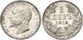 Bulgaria 1 Lev 1913
KM# 31; Silver; Ferdinand I; UNC with hairlines