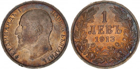 Bulgaria 1 Lev 1913
KM# 31; Silver; Ferdinand I; Mint: Vienna and Kremnitz; AUNC Toned