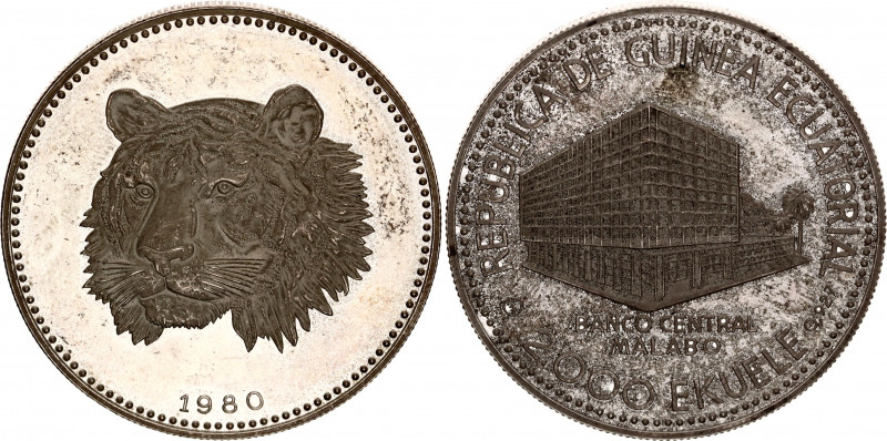 Equatorial Guinea 2000 Ekuele 1980 CHI
KM# 57; N# 45252; Silver; Tiger; Mint: B...
