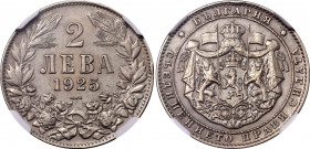 Bulgaria 2 Leva 1925 NGC AU
KM# 38; Copper-nickel; Boris III; Poissy Mint; NGC AU Details, cleaned