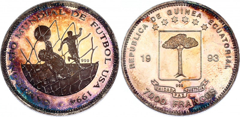 Equatorial Guinea 7000 Francos 1993 (1994) Error Year
KM# 86; Silver; FIFA Worl...