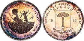 Equatorial Guinea 7000 Francos 1993 (1994) Error Year
KM# 86; Silver; FIFA World Cup - USA 1994; UNC Proof, Toned.