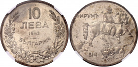 Bulgaria 10 Leva 1943 NGC AU 55
KM# 40b; N# 6446; Nickel clad steel; Boris III