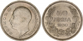 Bulgaria 50 Leva 1930 BP
KM# 42; Silver; Boris III; Mint: Budapest; UNC Toned