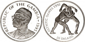 Gambia 20 Dalasis 1993
KM# 33; Silver., Proof; Olympics 1992, wrestlers