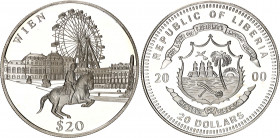 Liberia 20 Dollars 2000
Silver (.999) 20 g., 40 mm., Proof; World Capitals series, Wien