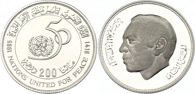 Morocco 200 Dirhams 1995
Y# 102; Silver., Proof; Hassan II; 50th Anniversary of...