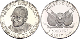 Niger 1000 Francs 1960
KM# 6; N# 22814; Silver; Independence; Mintage 1000 Pcs; Proof